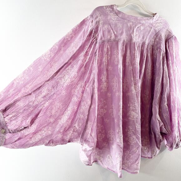 Pilcro Anthropologie The Sidney Batwing Button Up Cotton Blouse Top Pink Large - Picture 9 of 9